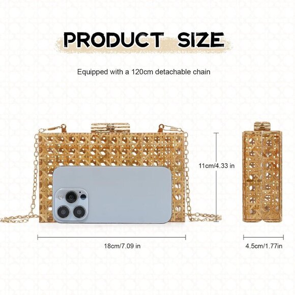Women’s Rattan Acrylic Clutch Purse Woven Pattern Evening Bag for Party Wedding main image 4